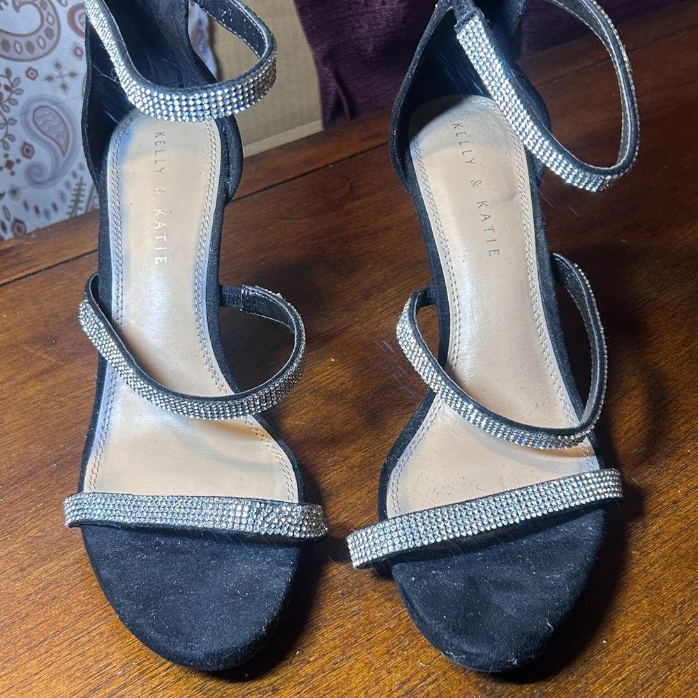 Kelly & Katie Black Heels with Glittering Straps
